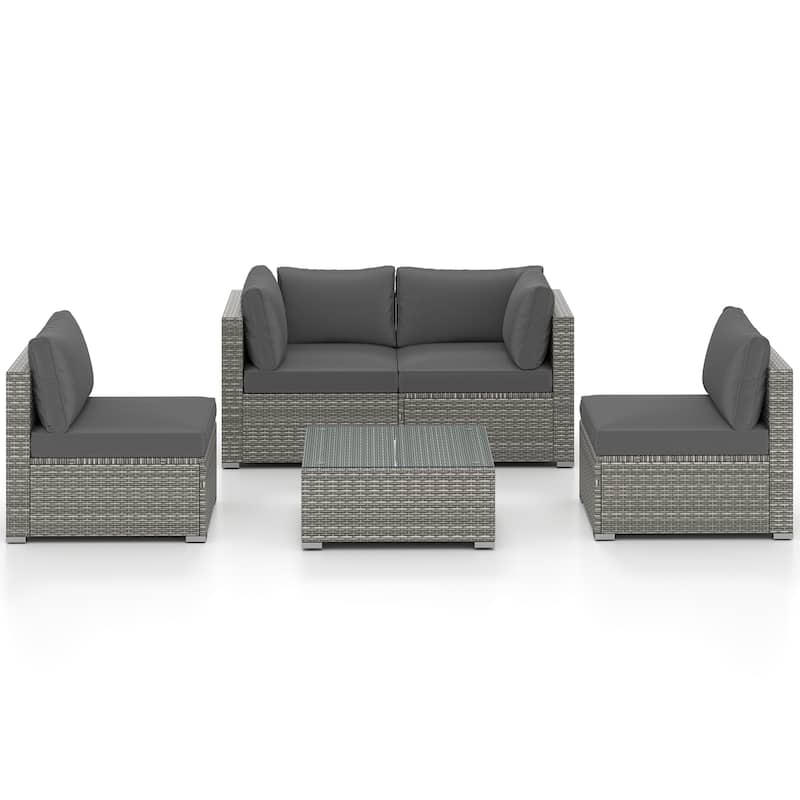 Gymax 10PCS Sectional Sofa Couch PE Rattan Conversation Set