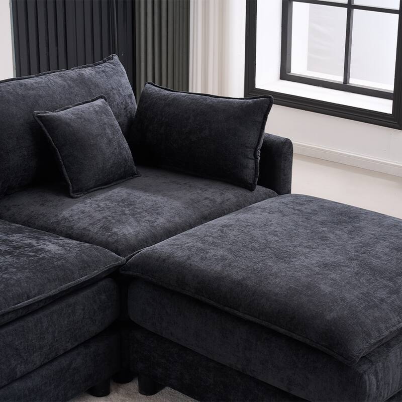131.89" Chenille U-Shaped Sectional Sofa Bed with Sleeper & Iron Frame Support