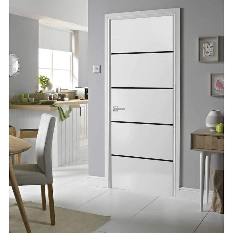 Solid French Door 18 x 80 Planum 0015 White Silk with| Bathroom