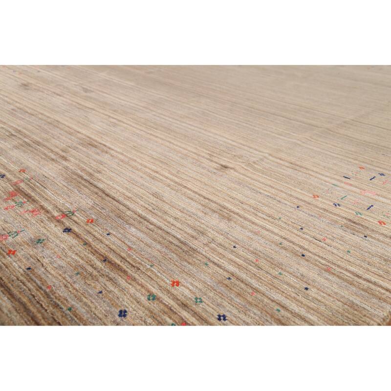 Striped Tribal Gabbeh Indian Area Rug Hand-Knotted Wool Carpet - 8'0"x 9'8"