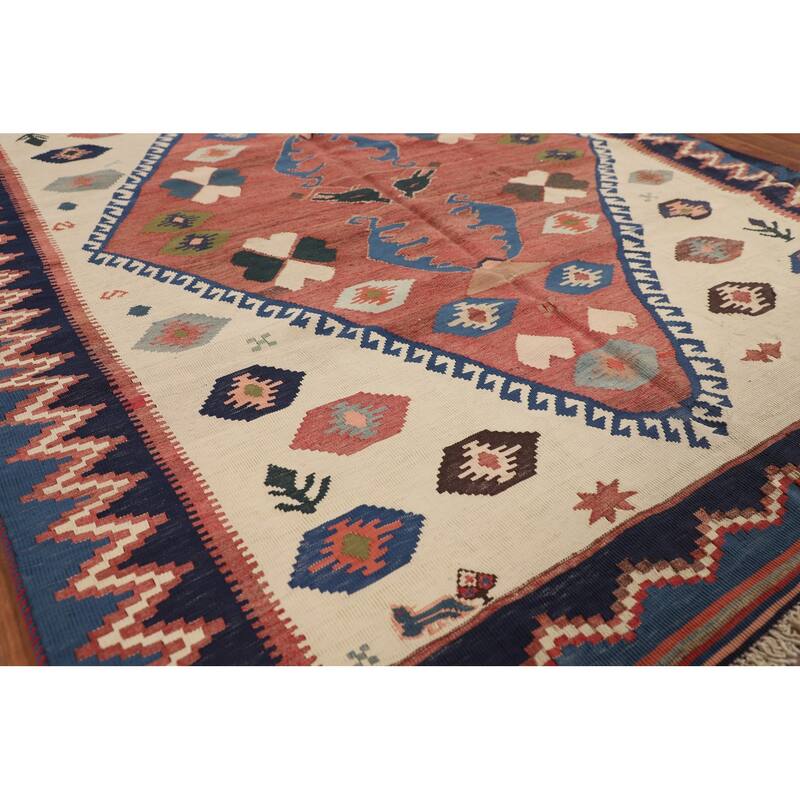 Tribal Kilim Qashqai Persian Vintage Rug Hand-Woven Wool Carpet - 4'8"x 6'3"