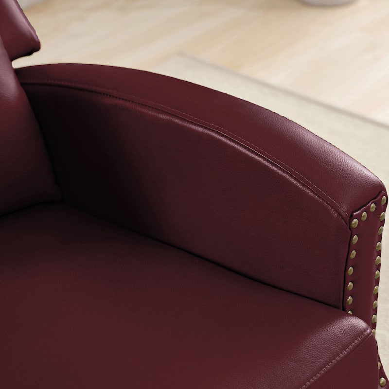 Genuine Leather Pushback Recliner with Multi-Angle Seat Back and Solid Wood Legs