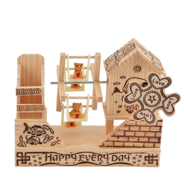 Shop Wooden House Shaped Little Animal Windmill Decor Music Box