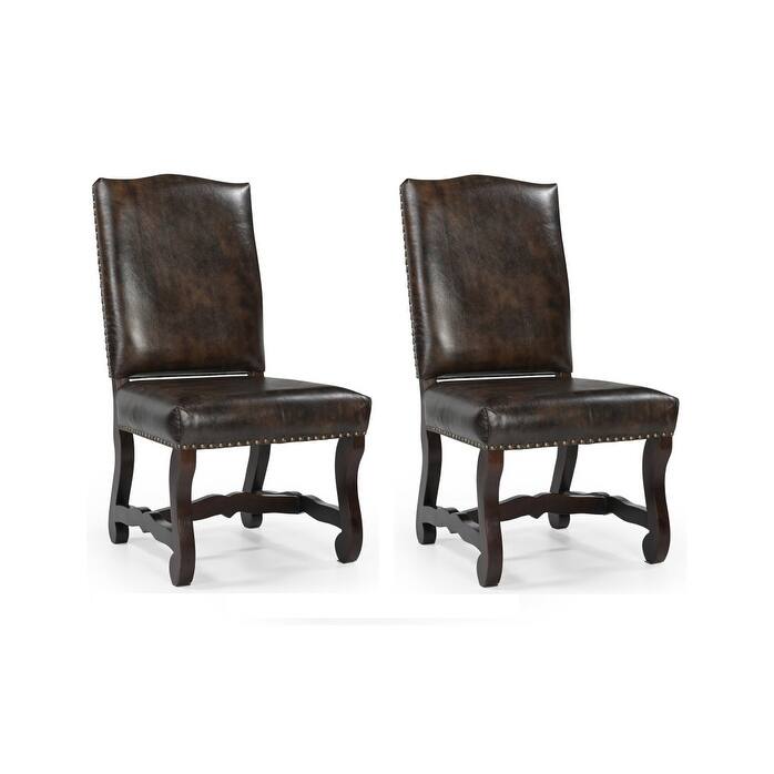 HomeRoots Set of Two Dark Brown Leather And Wood Dining Side Chairs - 22 in. x 41.5 in. x 24 in.