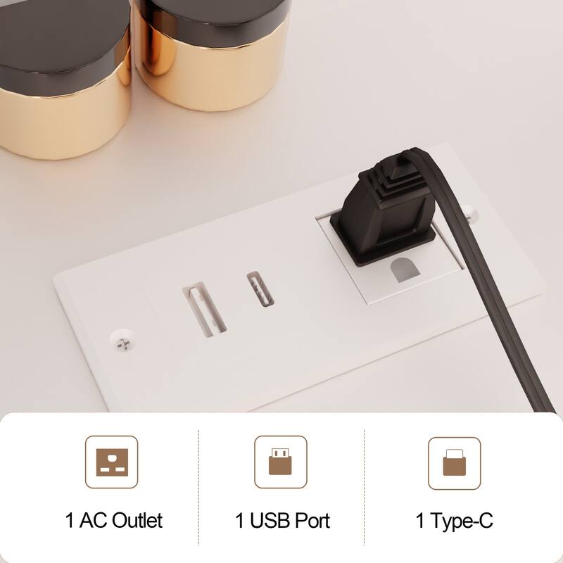 Farmhouse Vanity Desk with Sliding Mirror, LED Lights, Charging Station, 11 Drawers & Soft Stool, White Makeup Table