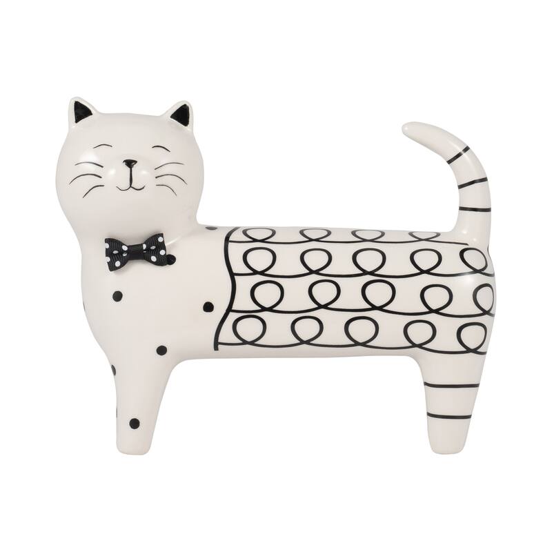 Sagebrook Home Ceramic White Novelty Swirls Cat, Accent Piece Sculpture Home Decor Collectible - 8" x 3" x 7"