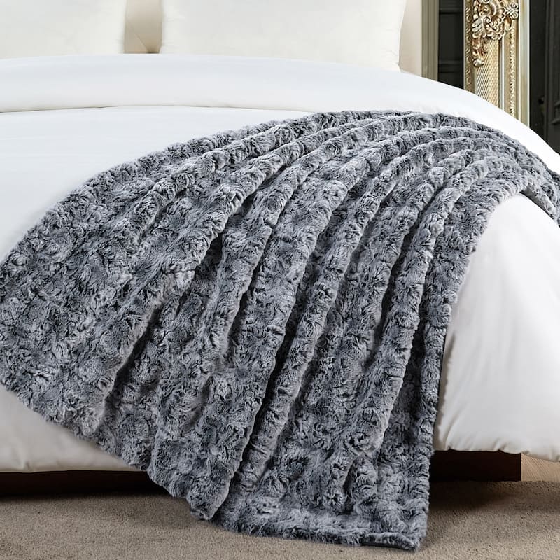 Variegated Warm Plush FauxFur Throw Cozy and Furry Blankets for Sofa