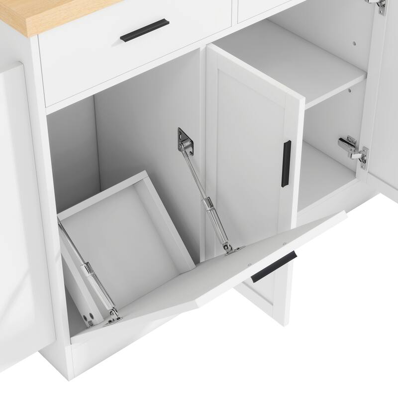 Multi-Functional Storage Sideboard Kitchen Island with Hidden Trash Can and Adjustable Spice Rack