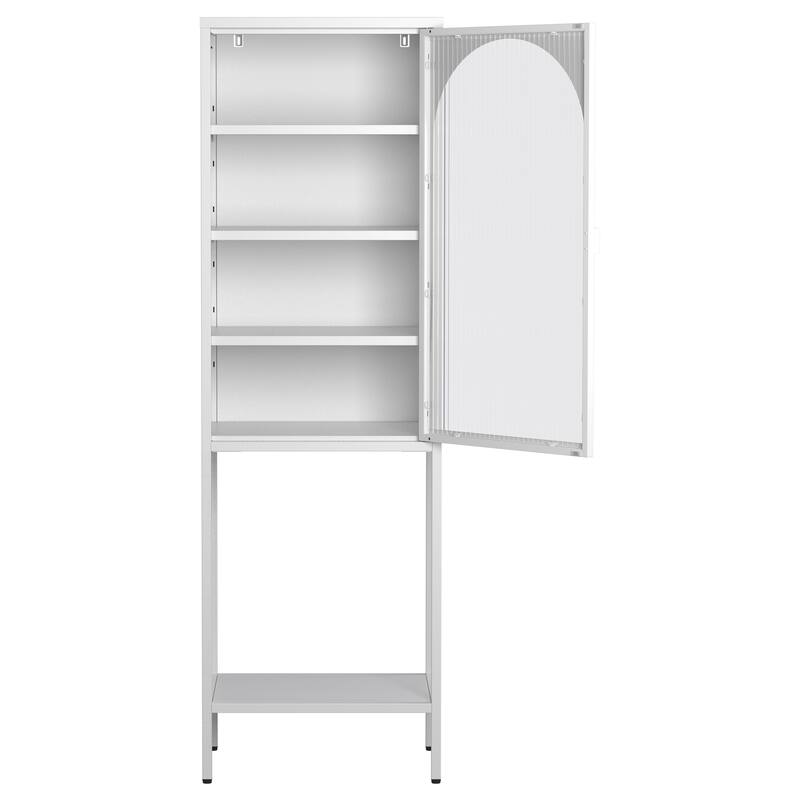 Modern Metal Storage Cabinet with Glass Doors and 3 Adjustable Shelves for Home, Office