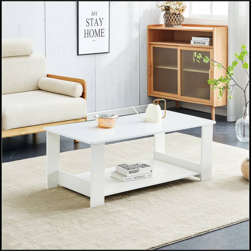 White MDF Double Layered Coffee Table - 43.3