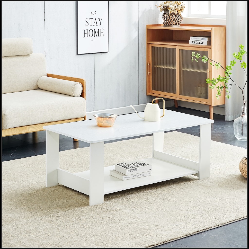 White MDF Double Layered Coffee Table