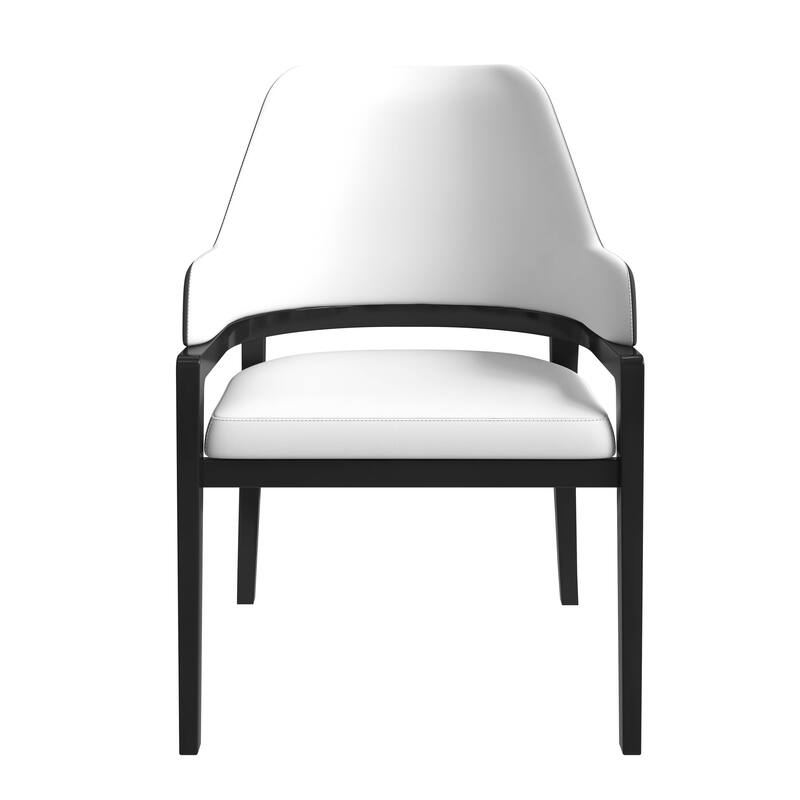 Ethora Leather Dining Chair with Curved Open Back and Rubberwood Legs Set of 4