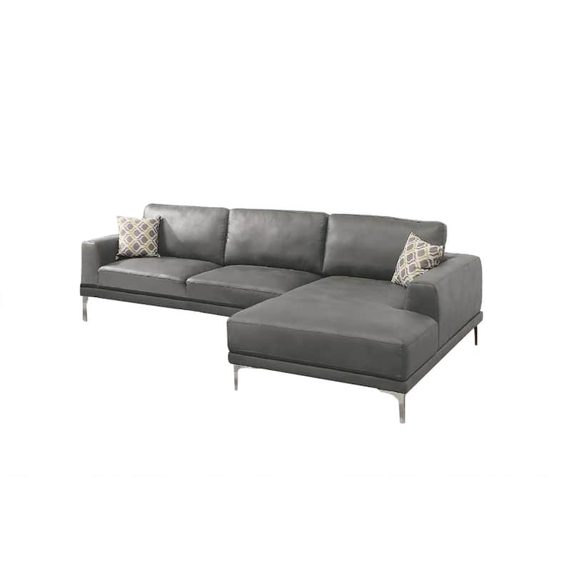 Leather Gel 4-Seater Sofa with Metal Legs(Ottoman Not Included) - Antique Grey