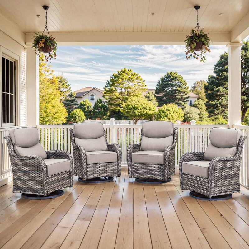 Outdoor Patio Sofa Swivel Chair with 6-Inch Thick Cushions Set - Grey Wicker Grey Cushion - 4PCS Swivel Chair