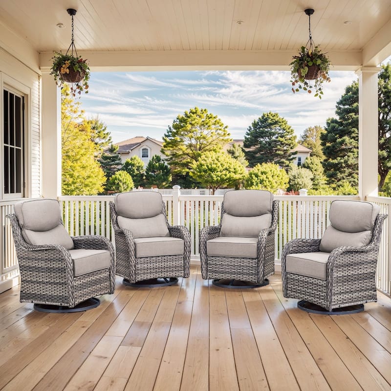 Pocassy Patio Furniture Set with Swivel Chairs, All Weather Patio Wicker - Grey Wicker Grey Cushion - 4PCS Swivel Chair