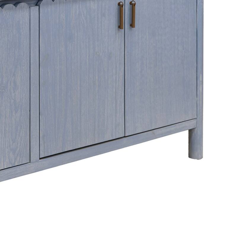 Jazz 76 Inch Sideboard Console Cabinet in Light Blue Solid Pine Wood, Gold