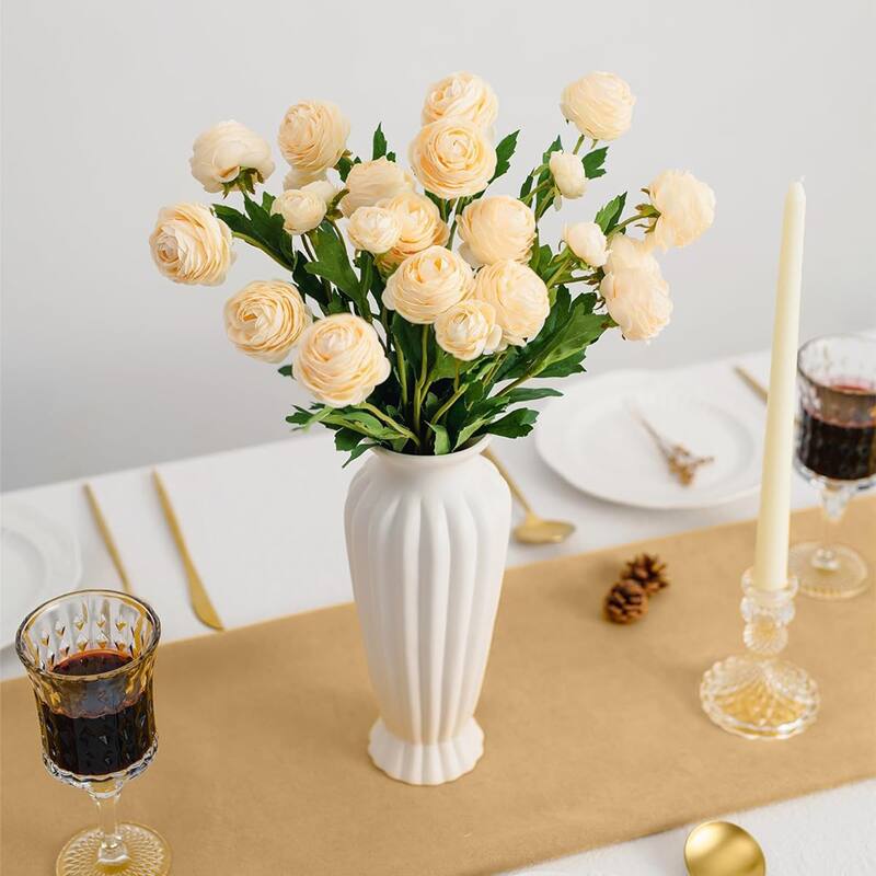 Champagne Silk Decorative Artificial Persian Buttercup Rose Flowers