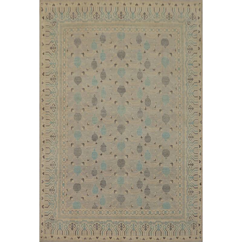 Hand Knotted Oriental 100% Wool Carpet Transitional All-Over Greys & Charcoal Oushak Area Rug - 9' 10'' X 7' 9''