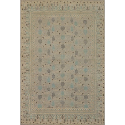Hand Knotted Oriental 100% Wool Carpet Transitional All-Over Greys & Charcoal Oushak Area Rug - 9' 10'' X 7' 9''