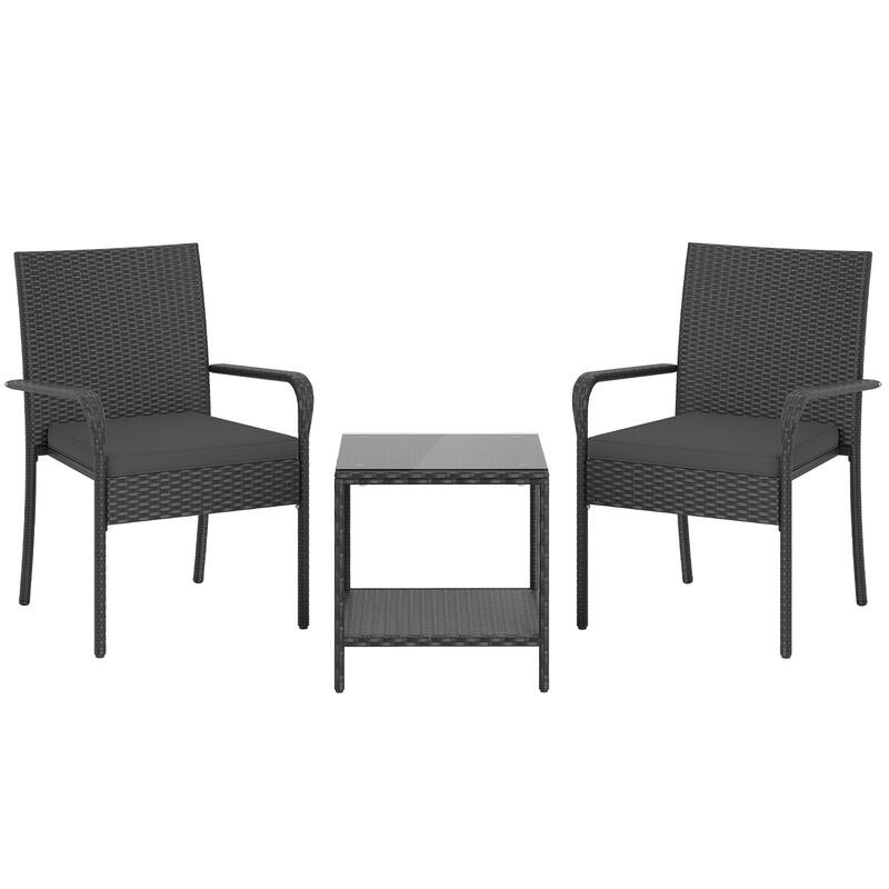 Gymax 3 Piece Patio Furniture Set Outdoor Wicker Chair & Table Set w/