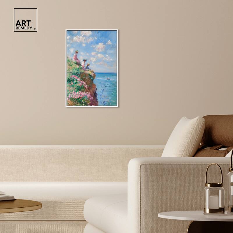 Art Remedy By The Seaside Framed Impressionism 1 Piece Canvas Wall Art /Monet And Van Gogh Inspired Art