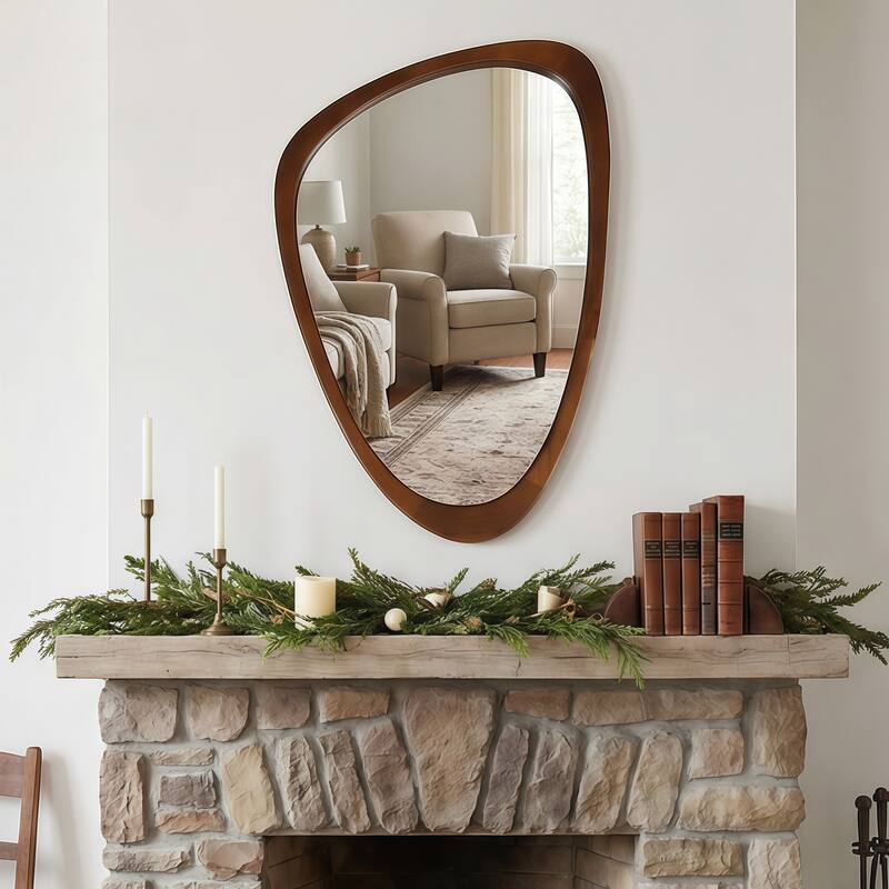 24"x36" Irregular Solid Wood Frame Decorative Mirror,For Bedroom, Bathroom, Living Room, Entryway
