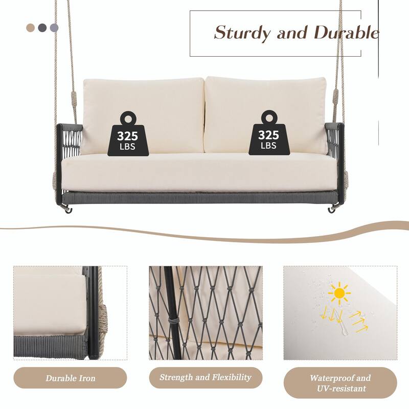 Outdoor Woven Rope Swing Sofa with Soft Cushions
