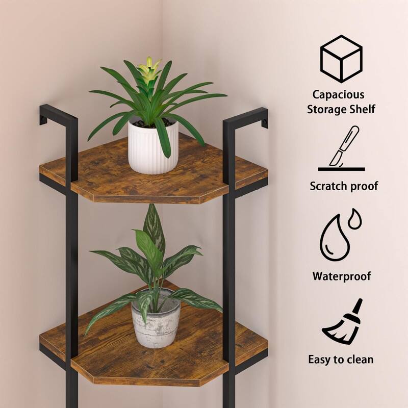 Rustic Brown Wall Mounted Corner Shelf - 11.81"D x 11.81"W x 70"H