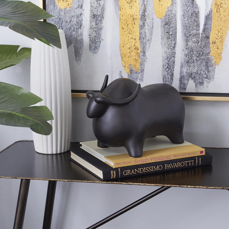 Ceramic Bull Decorative Sculpture - Black - Roche River Decor