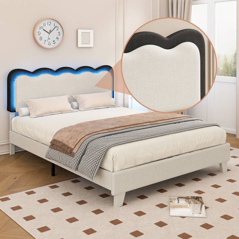 Upholstered Platform Bed Frame Queen Size with Headboard