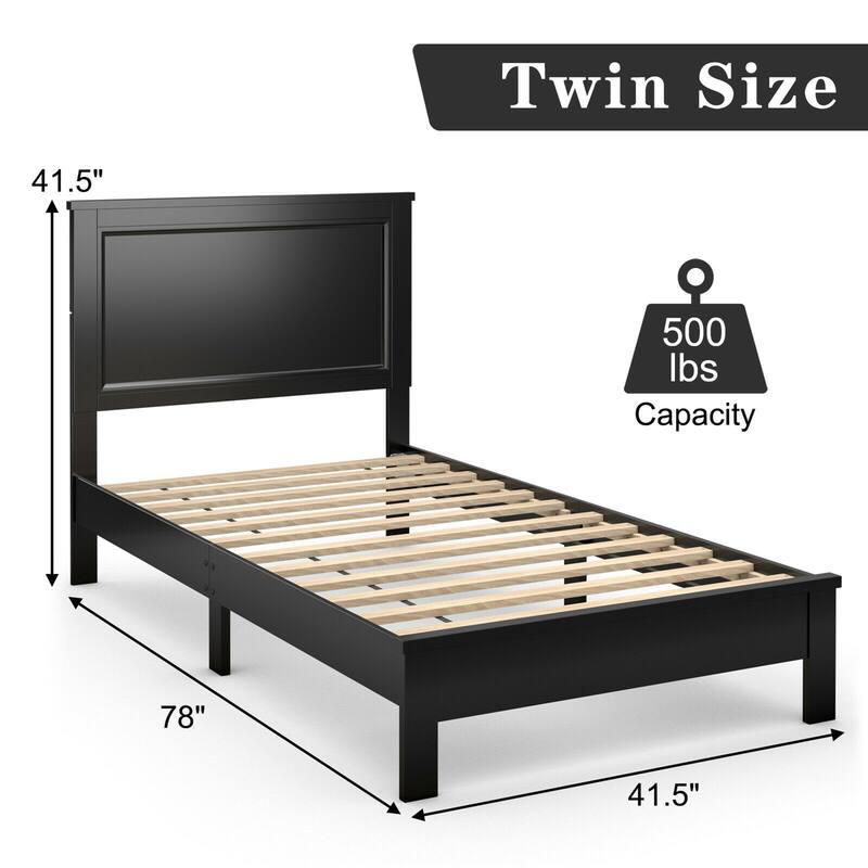 Gymax Twin/Full/Queen Size Bed Frame Platform Slat High Headboard