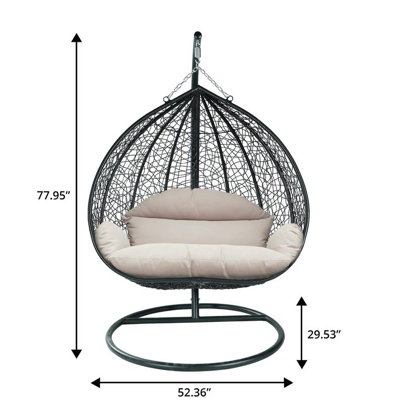 2-Person Outdoor Hanging Egg Chair with Teardrop Frame, Weather-Resistant Cotton Cushioned Seat for Patio and Indoor Use