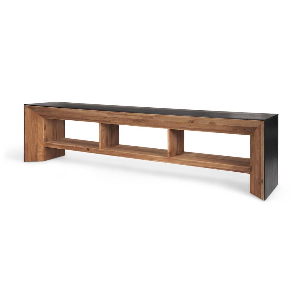 Tabor Natural Wood w/ Black Oak Waterfall Media Coffee Table - 94.0L x 19.0W x 24.0H
