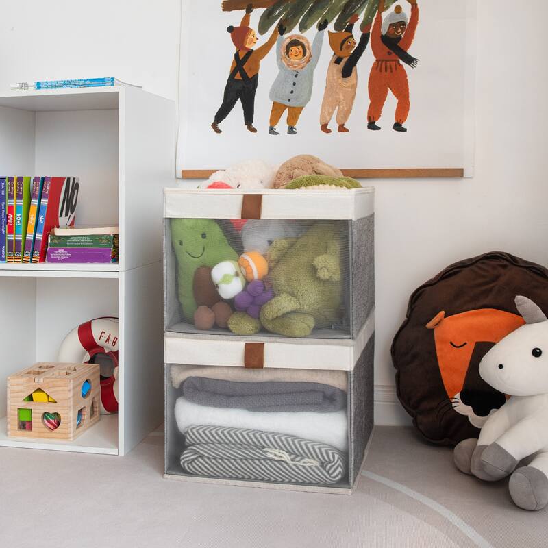 StorageWorks Foldable Storage Bins, Set of 3, Gray&White