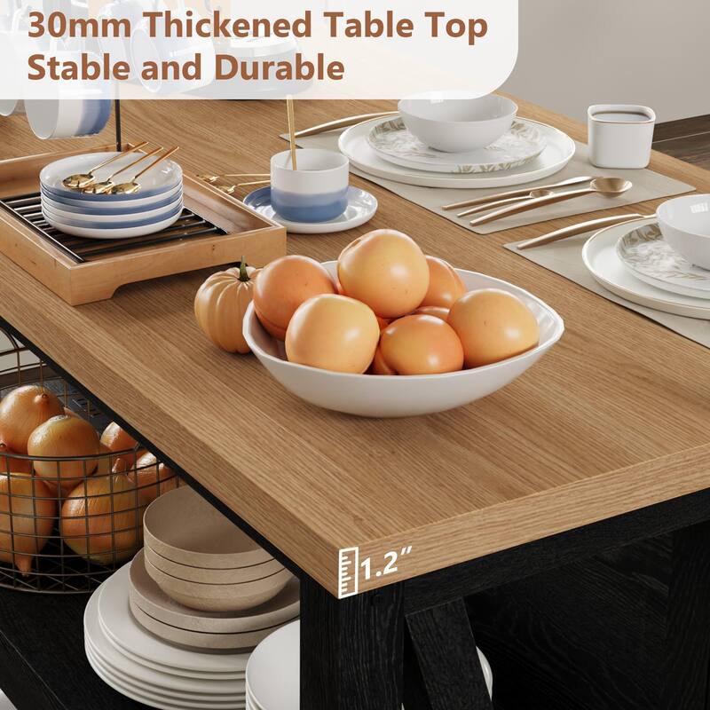 Kitchen Island with Power Outlet & LED Lights, Bakers Rack with Storage, Large Kitchen Island Table with 3 Tier