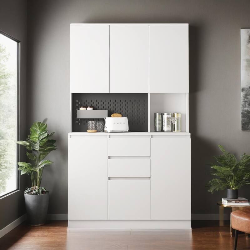 74" Freestanding Kitchen Pantry Cabinet Cupboard with 6 Doors,3 Shelves and 1 Drawer,Versatile Wardrobe & Kitchen Cabinet - White