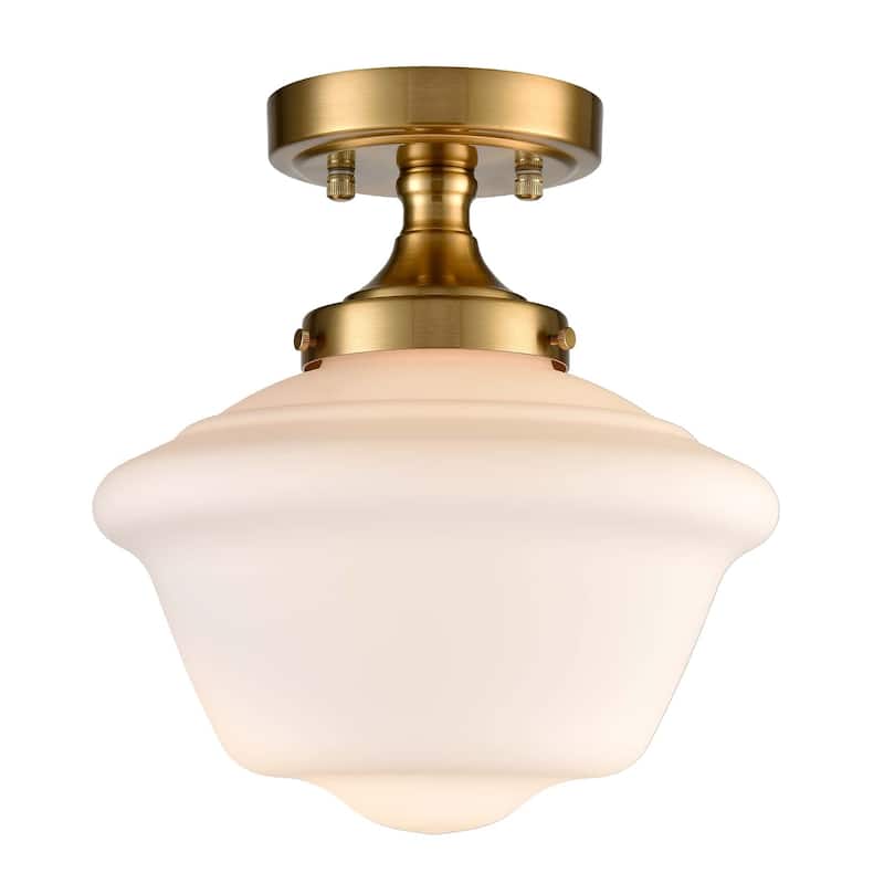 Kavala Schoolhouse Ceiling Light Fixture with Milk Glass Shade - Brass