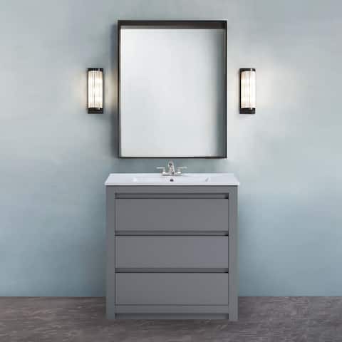30 Inch Freestanding Grey Bathroom Vanity with White Ceramic Sink