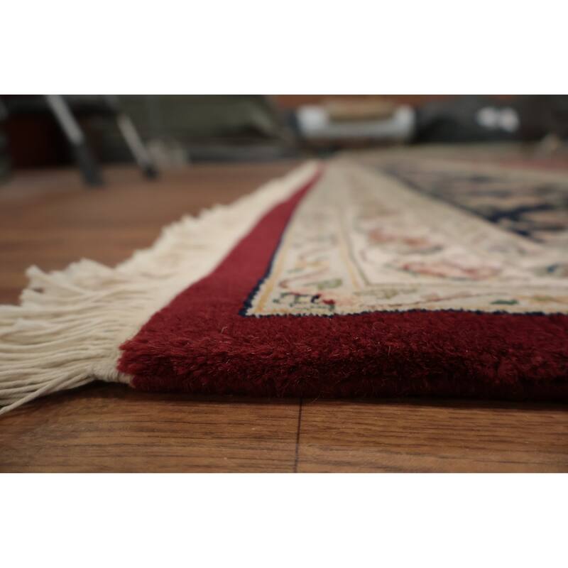 Hand Knotted Oriental 100% Wool Carpet Traditional Floral Red Aubusson Area Rug - 14' 0'' X 9' 10''