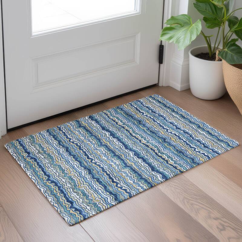 Machine Washable Indoor/ Outdoor Ziggy Stripe Chantille Rug