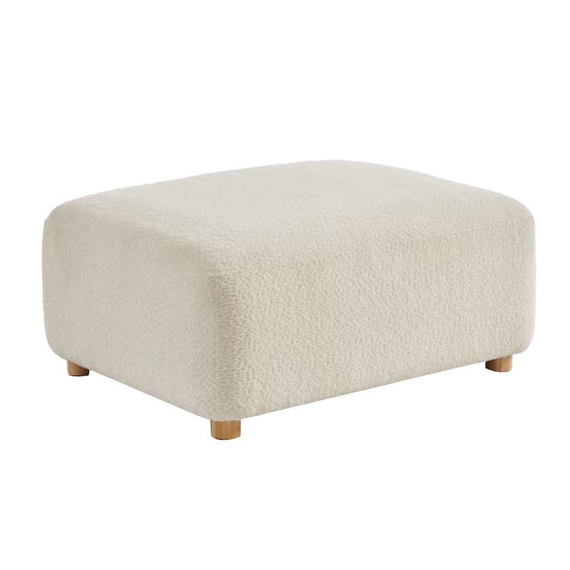 Modern Boucle Fabric Ottoman with Solid Wood Legs - Beige - Medium