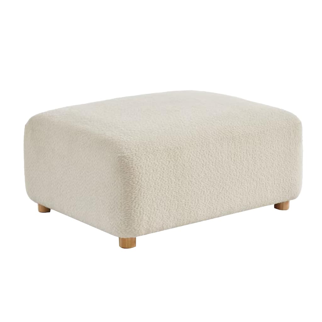 Modern Boucle Fabric Ottoman with Solid Wood Legs