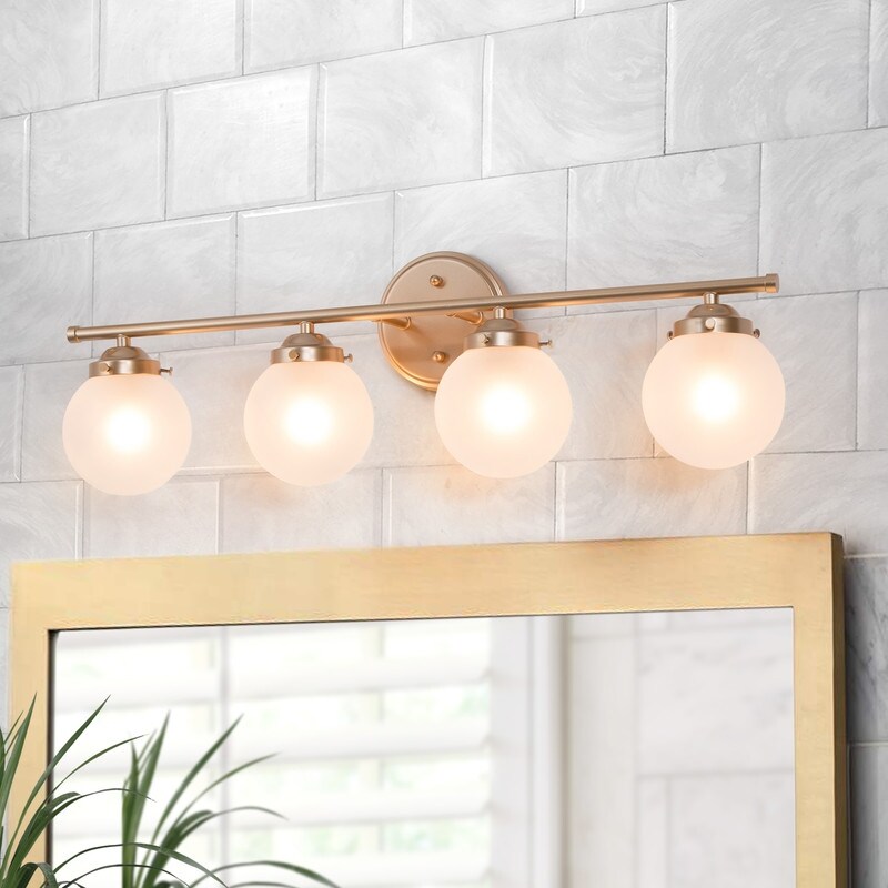 Cobblestone With Frosted With White Band Glass 4 Light Bath 24" Cobblestone With Frosted With White Band Glass 4 Light Bath 24"