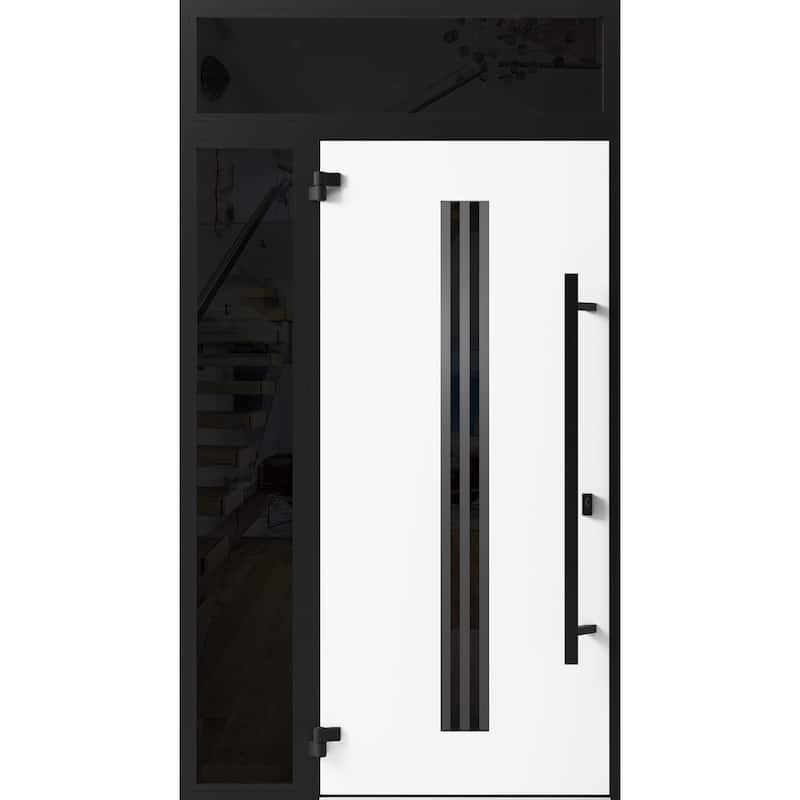 Front Exterior Prehung Steel Door Ronex 1055 Teak Entry Metal Painted W36xH80 Left hand Inswing