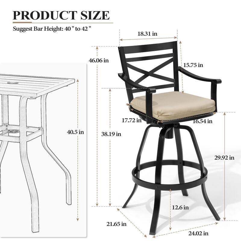 Outdoor Bar Stools Patio Aluminum Swivel Barstools with Sunbrella Cushion