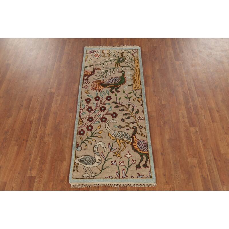 Animals Design Ziegler Indian Accent Rug Handmade Wool Carpet - 2'7"x 6'0"
