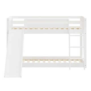 Heavy Duty Wood White Bunk Bed with Slide, Stairs, and Safety Guardrails