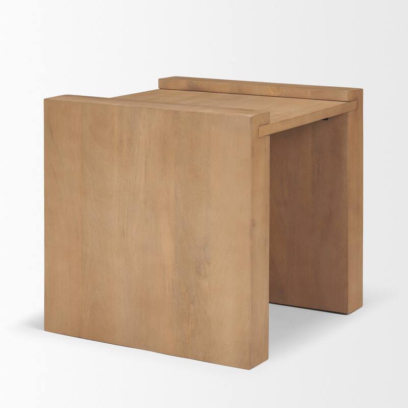 HomeRoots 22" Natural and Brown Solid Wood and Wood Tray Table - 22.00 in. x 22.00 in. x 23.00 in.