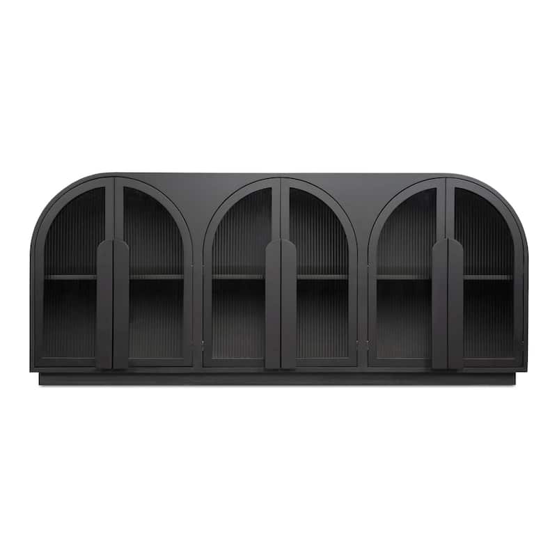 NADAAL STUDIOS Theron, Sideboard With Tempered Reed Glass Doors - 79"W x18"D x34"H - Black