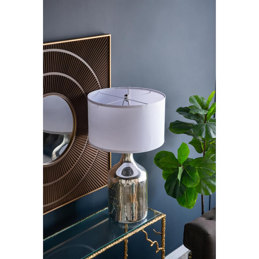 D18x32.2" Silver Round Table Lamp with White Fabric Shade